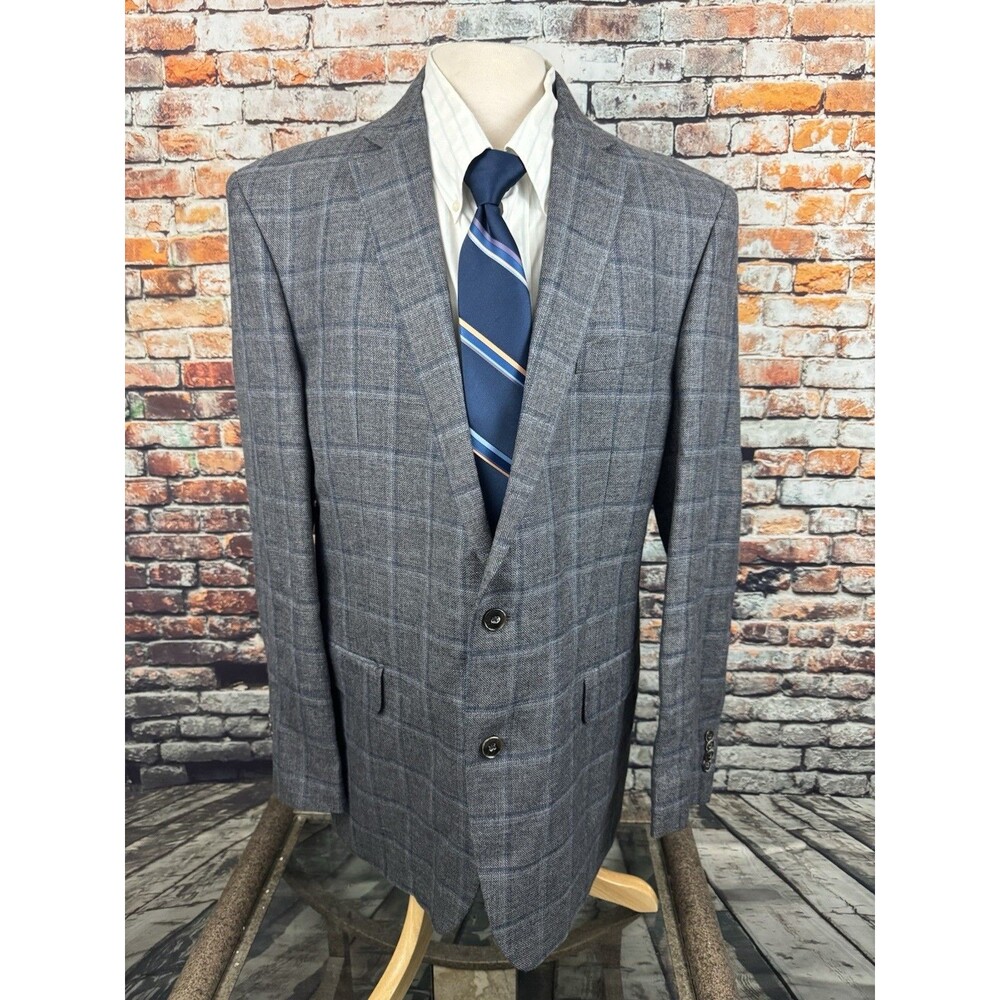 Jos A Bank 1905 Stretch Slim Fit Brrr Comfort Plaid Sports Coat Blazer 46 Long